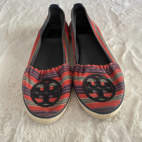 tory burch raymond striped canvas slip on sneakers size 8.5 - Picture 2 of 5